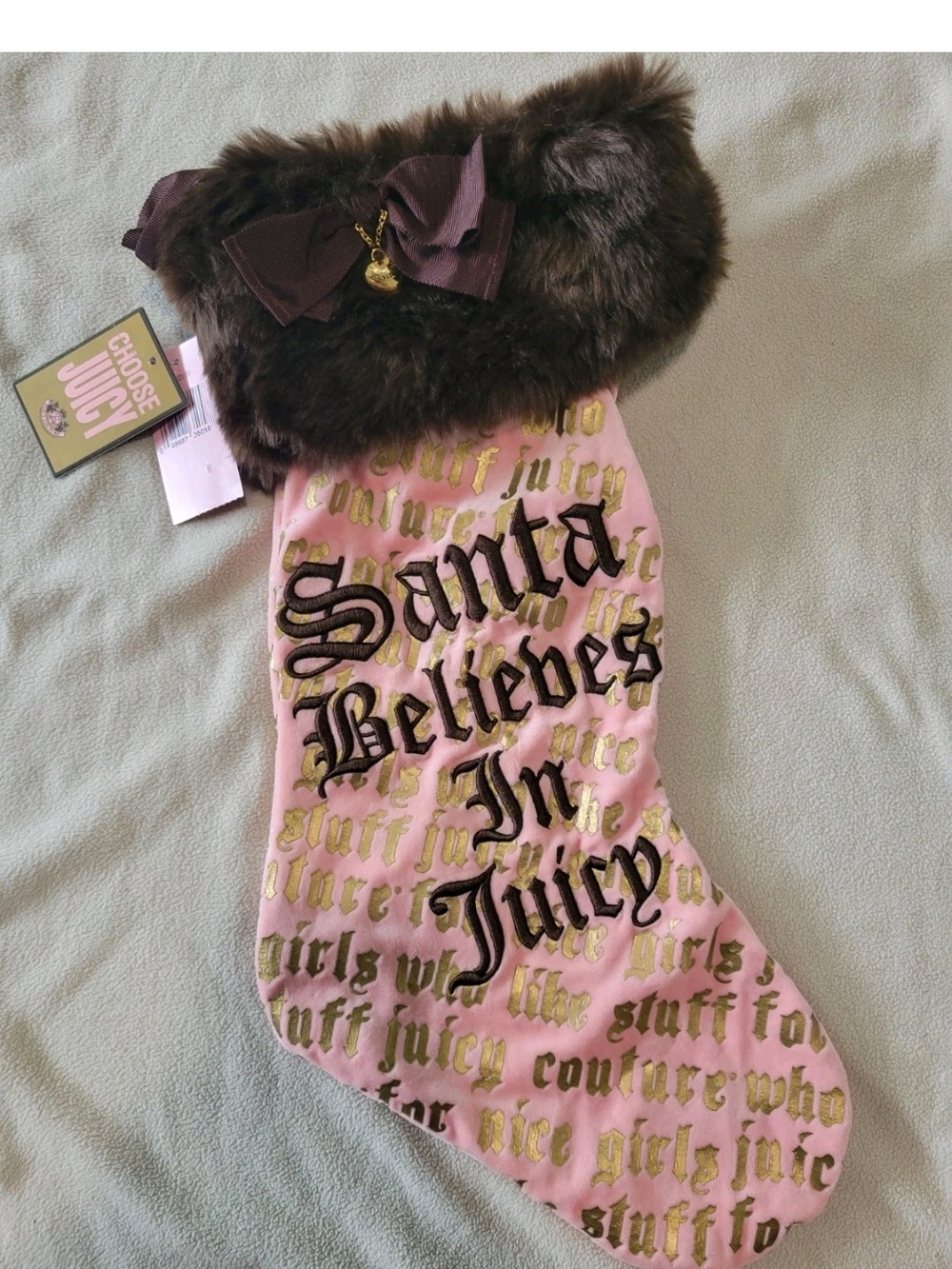 Vintage Juicy Couture "Santa Believes in Juicy" Fur Christmas Stocking NWT